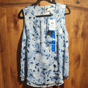Floral Blue Sleeveless Women's Top- L